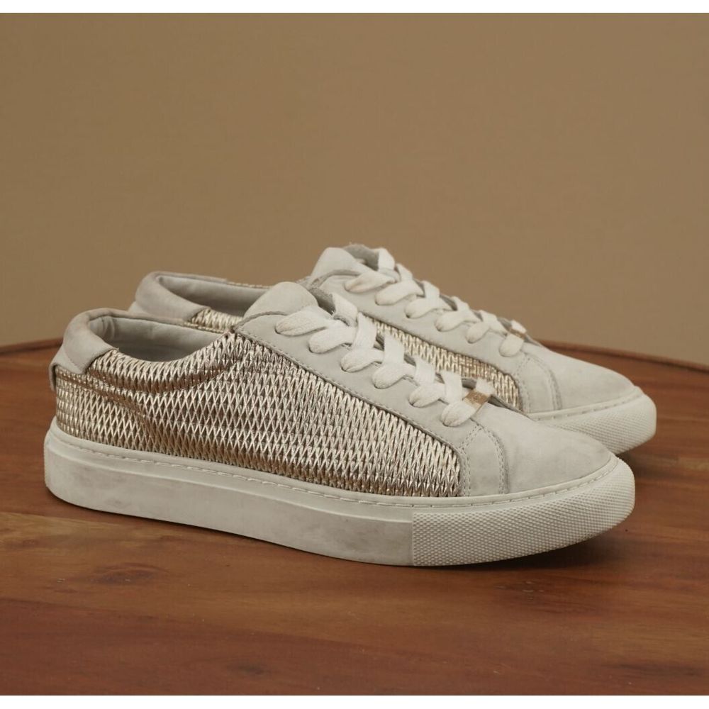 J/Slides Womens Hilton Sneakers Shoes Gray Suede Gold Leather Lace Up Size 6.5M